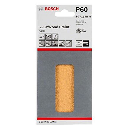 Bosch Best for Ahşap Zımpara 80 x 133 mm 60 kum 6 Delik 2608607229